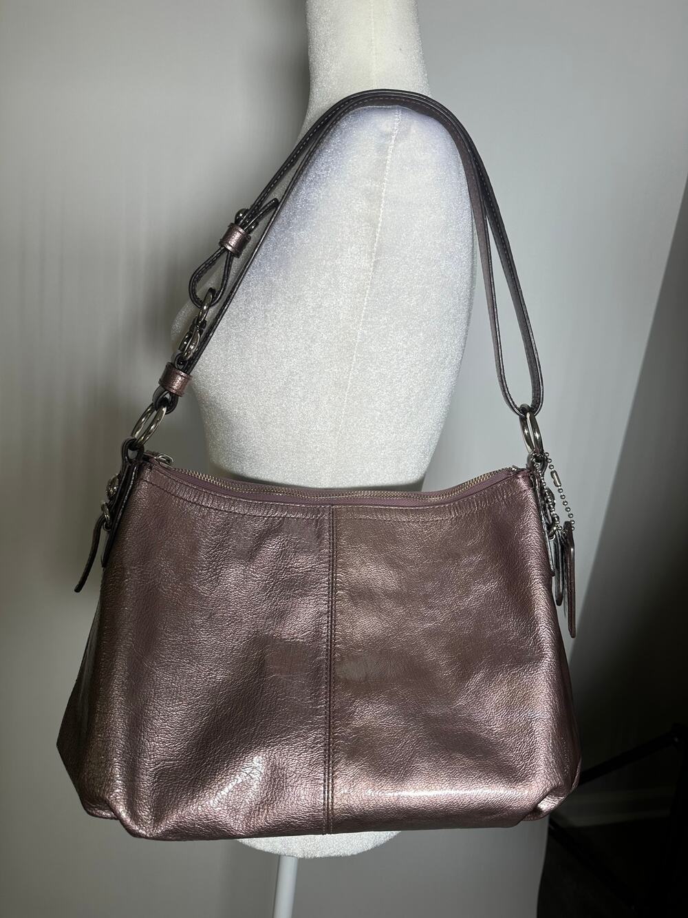 COACH Mia Metallic Leather Convertible Shoulder Bag Rose/Pewter